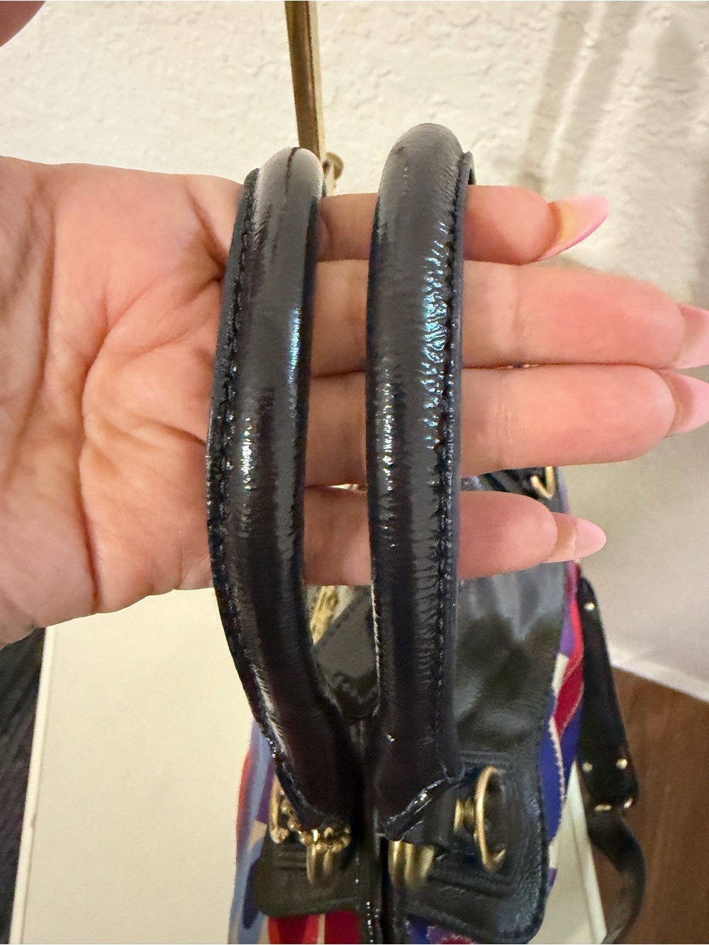 ****SOLD****Coach Multicolor Geometric Patent-Trim Satchel - Blue/Red/Purple - Picture 12 of 13